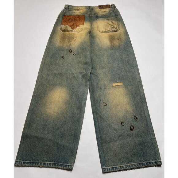 Birth of Royal Child Dirty-Washed Brushing Wax Baggy Denim in Blue - Picture 5 of 6